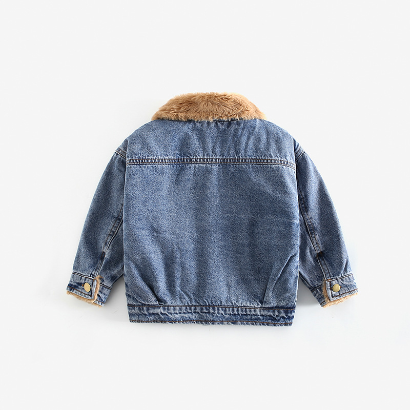 Jongens Denim Jassen Kids Turn Down Kraag Fluwelen Warm Jean Jas Winter Kinderen Pocket Toevallige Bovenkleding