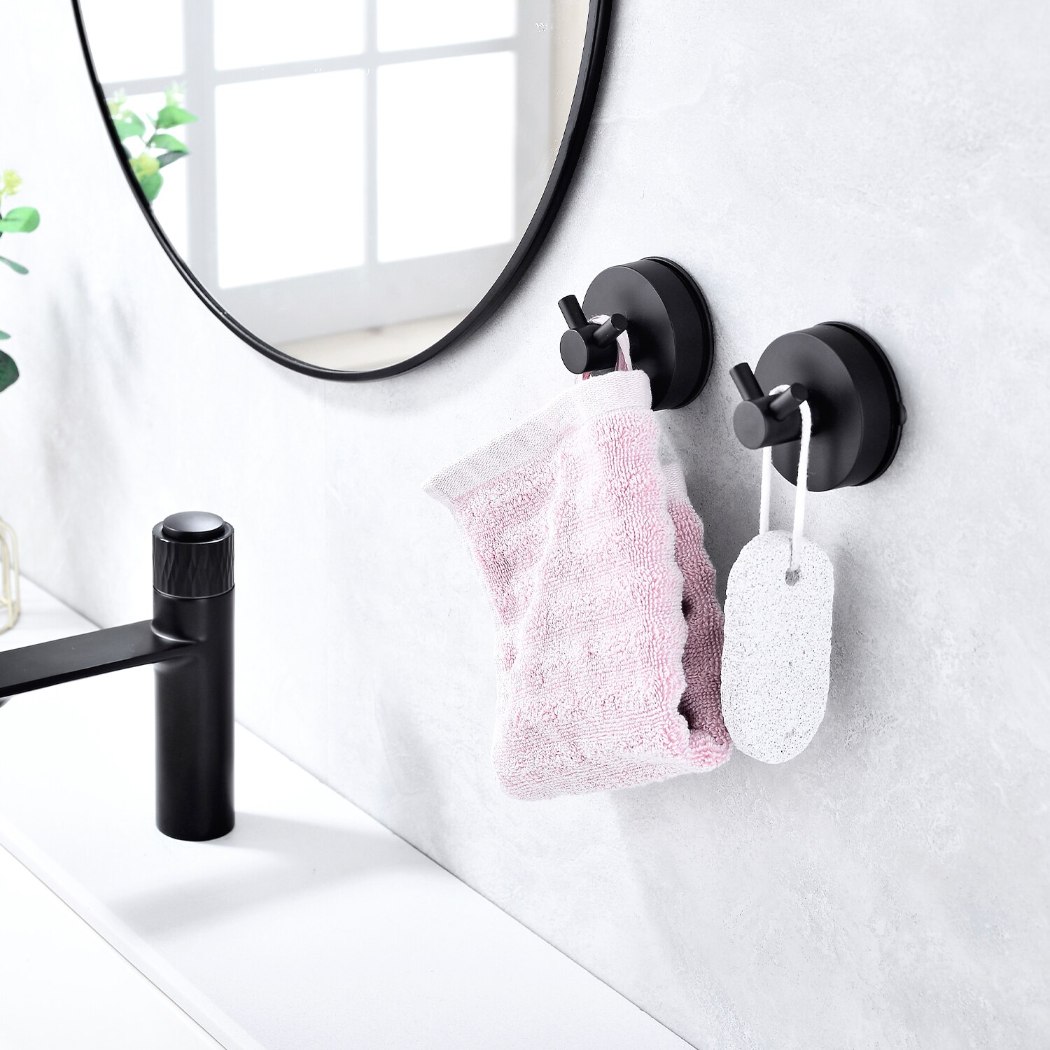 Crochet de douche à ventouse solide en acier inoxydable, 2 pièces, crochet de serviette sous vide, noir, étanche, pour la cuisine et la salle de bain, pour la Robe, 5KG