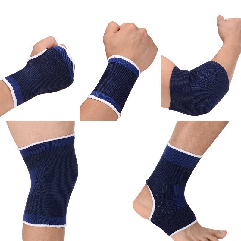 1 Paar Elastische Blauw Enkel Ondersteuning, Elleboog Knie Pads, polssteun Brace Been Artritis Injury Gym Mouwen Elastische Bandage