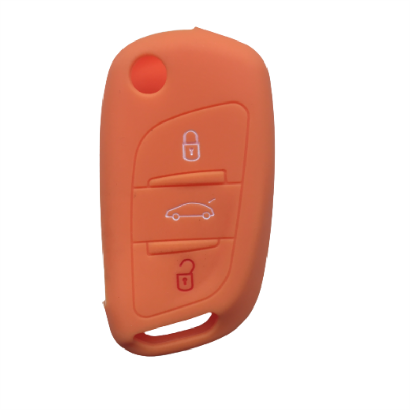 Silikone autokasse cover fob sæt til citroen  c3 c4 picasso  c5 x7 til peugeot 407 308 3008 5008 408 holder auto shell tilbehør: Orange