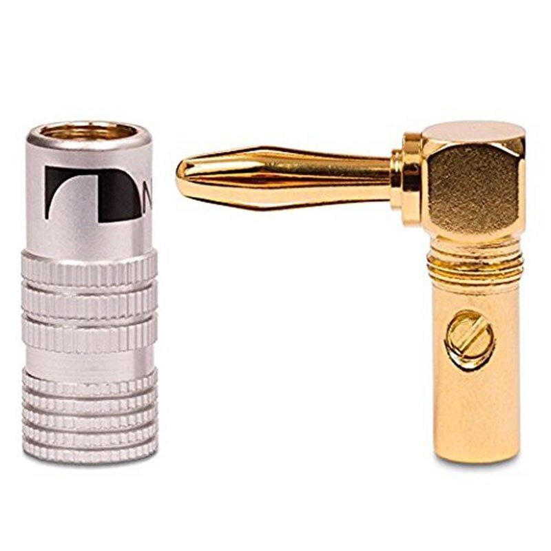 4 pcs 24K Gold 90 Degree Right Angle Nakamichi Speaker Banana Plugs o Jack Connector for Speaker Cable, Corrosion-Resistant,