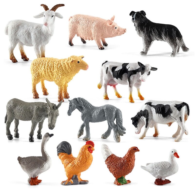 12pcs Mini Farm Animal Figurines Realistic Farm Animal Figures Toys Plastic Farm Barn Animals Playset Set for Toddlers