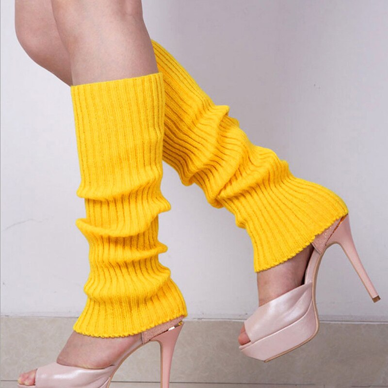 Vrouwen gebreide winter beenwarmers losse stijl dame laars kniekousen leggings warme laarzen been punk effen zwart cool gebreide lange sokken: Goud