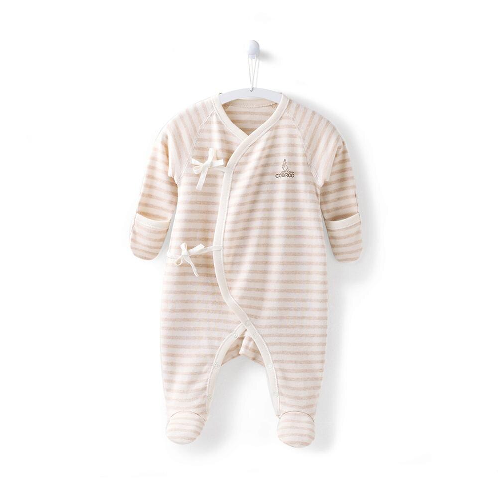 Cobroo nyfødt baby pige undertøj footies baby dreng jumpsuit med vante baby tøj til nyfødte 0-3 måneder  ny550024: Brun og hvid / 0-3 måneder