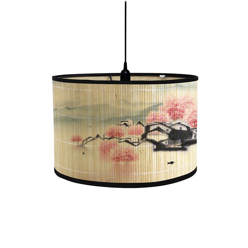 Pantalla de lámpara de pintura de paisaje de estilo japonés, cubierta de luz trenzada de bambú, pantallas de lámpara de pared de araña, pantalla de luz de Arte de Bambú: Blanco