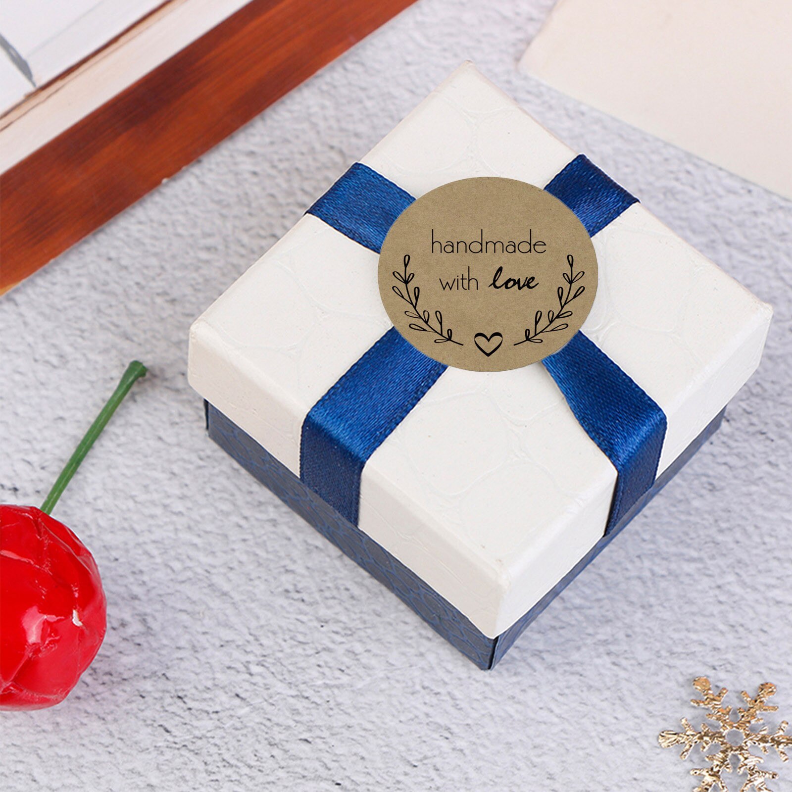 Hybsk (TM) 3,8 Cm Inch Round Natural Kraft Realizzato A Mano Con Amore Adesivi Con Font Nero Totale 500 Etichette Adesive Per Rotolo 1 Roll - 11