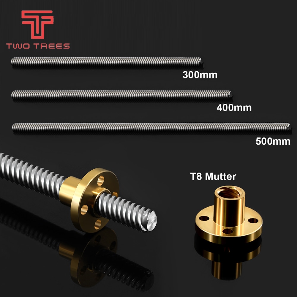 T8 Lead Screw OD 8mm Pitch 2mm Lead 8mm 150mm 200mm 250mm 300mm 330mm 350mm 400mm 500mm with Brass Nut Reprap 3D Printer parts