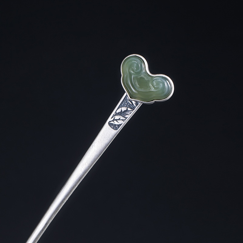 925 Sterling Zilver Haar Stok Vrouwen Haarspelden Traditionele Chinese Haarspeld Groene Steen Cloud Bruiloft Accessoires Bruid Sieraden