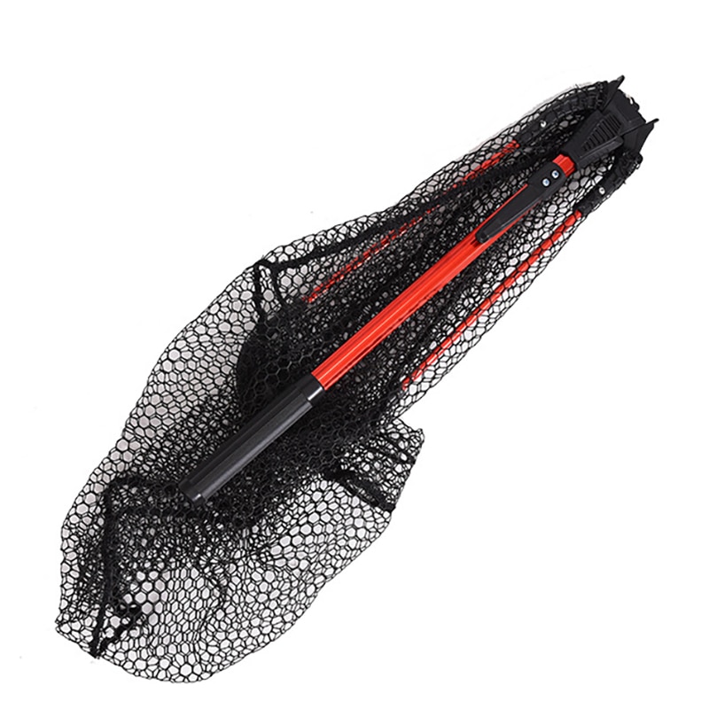 Fishing Net Retractable Folding Fishing Brail Blue Soft Rubber Landing Net Eva Handle Fishing Nets Tools Fish Nets Accessories