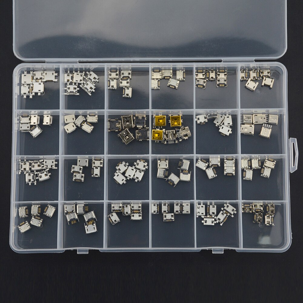 240 Stks/doos 24 Modellen Micro Usb Connector Kit Multi-Specificatie Micro Usb Connector Pin Lading Vrouwelijke Smt Socket Jack set