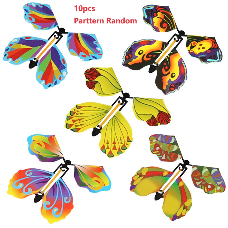 Mariposas voladoras mágicas, juguete de cuerda en el cielo, marcapáginas, tarjetas de felicitación, banda de goma alimentada, accesorios mágicos para niños, sorpresa: Verde militar