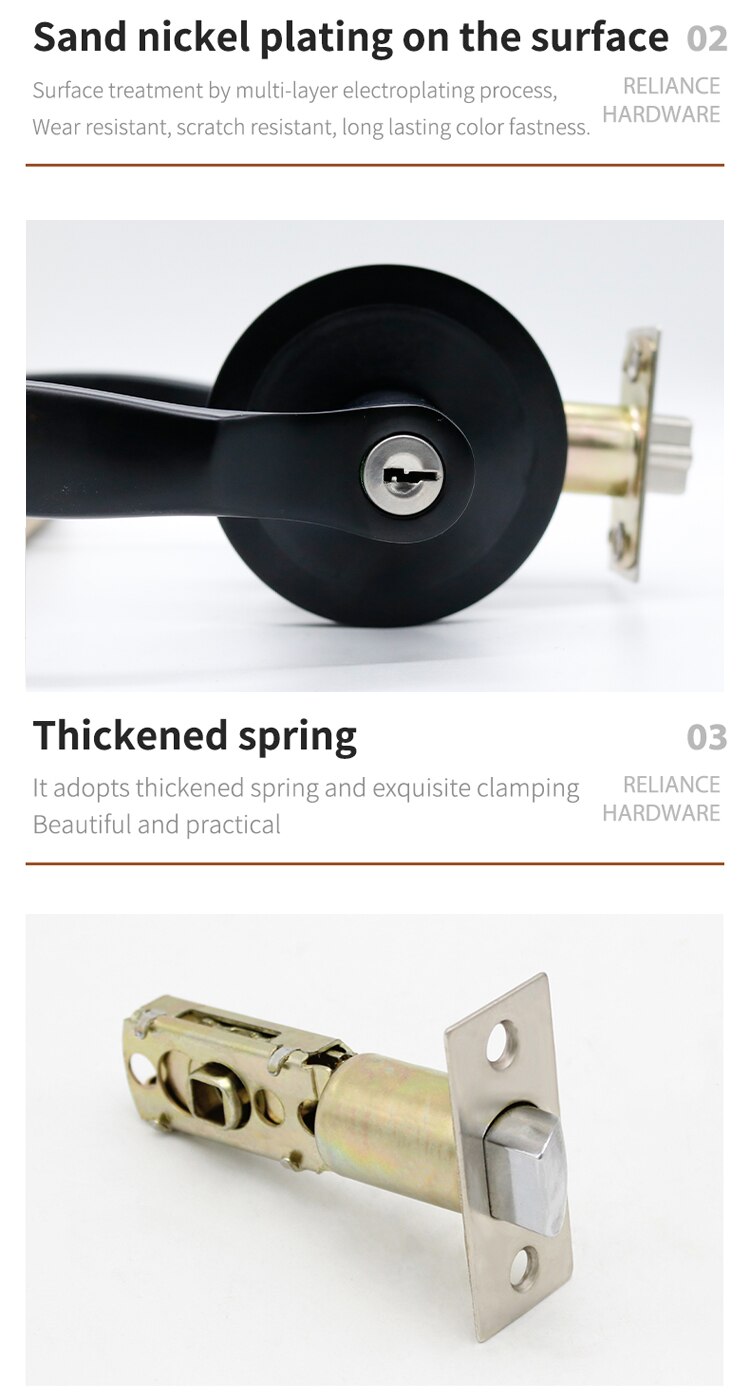 Door Handles for Interior Doors Zinc Alloy Lock Lever Black Circle with Keys Bedroom Bathroom Office Hardware KingKu Brand