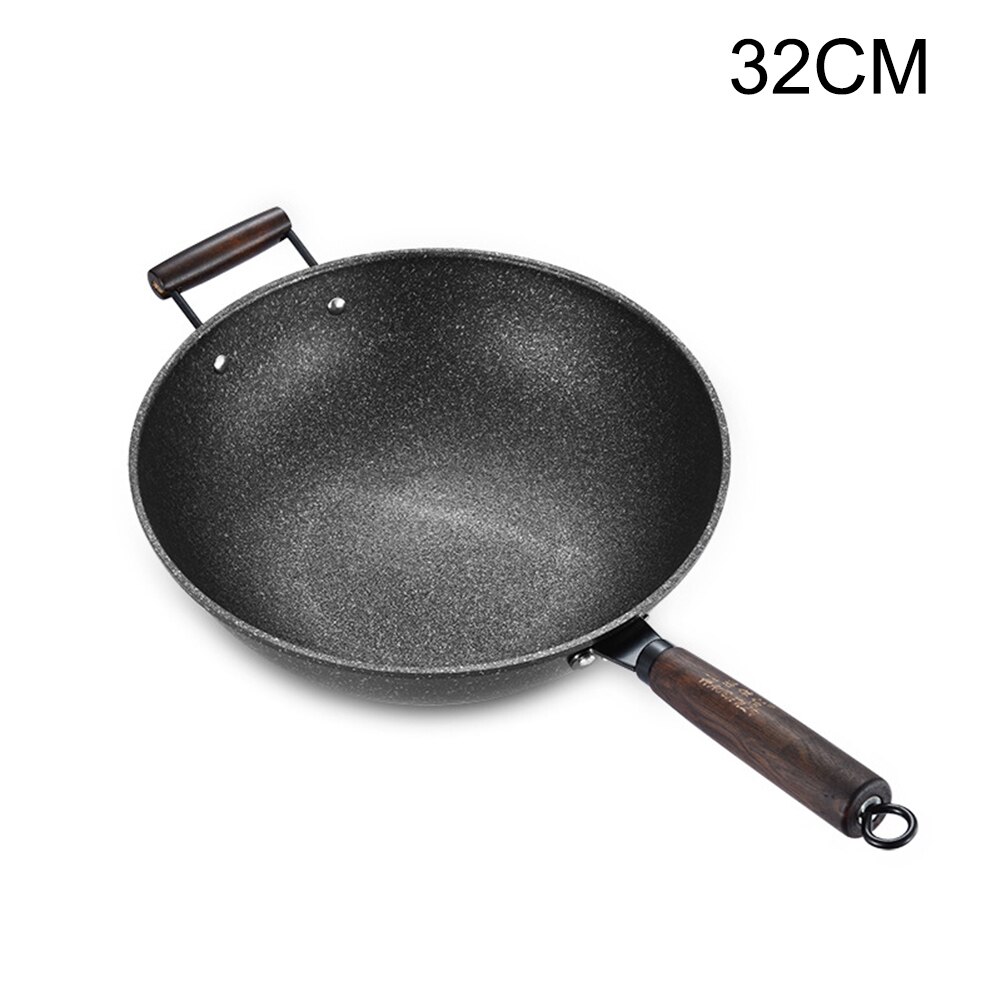 Nonstick Frying Pan Metal Fry Pan with Wooden Handle Kitchen Utensil Cookware UD88: 32cm
