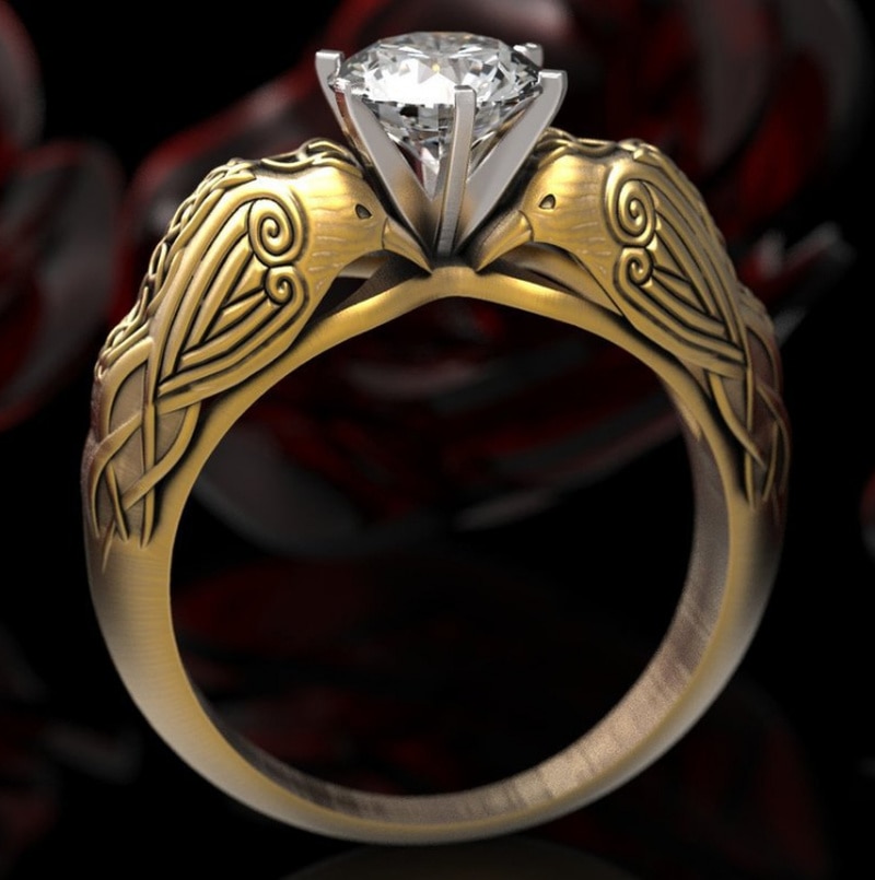 Antikke egypten ravn totem ringe mænds luksus guld farve ring vintage store hvide krystal fest smykker
