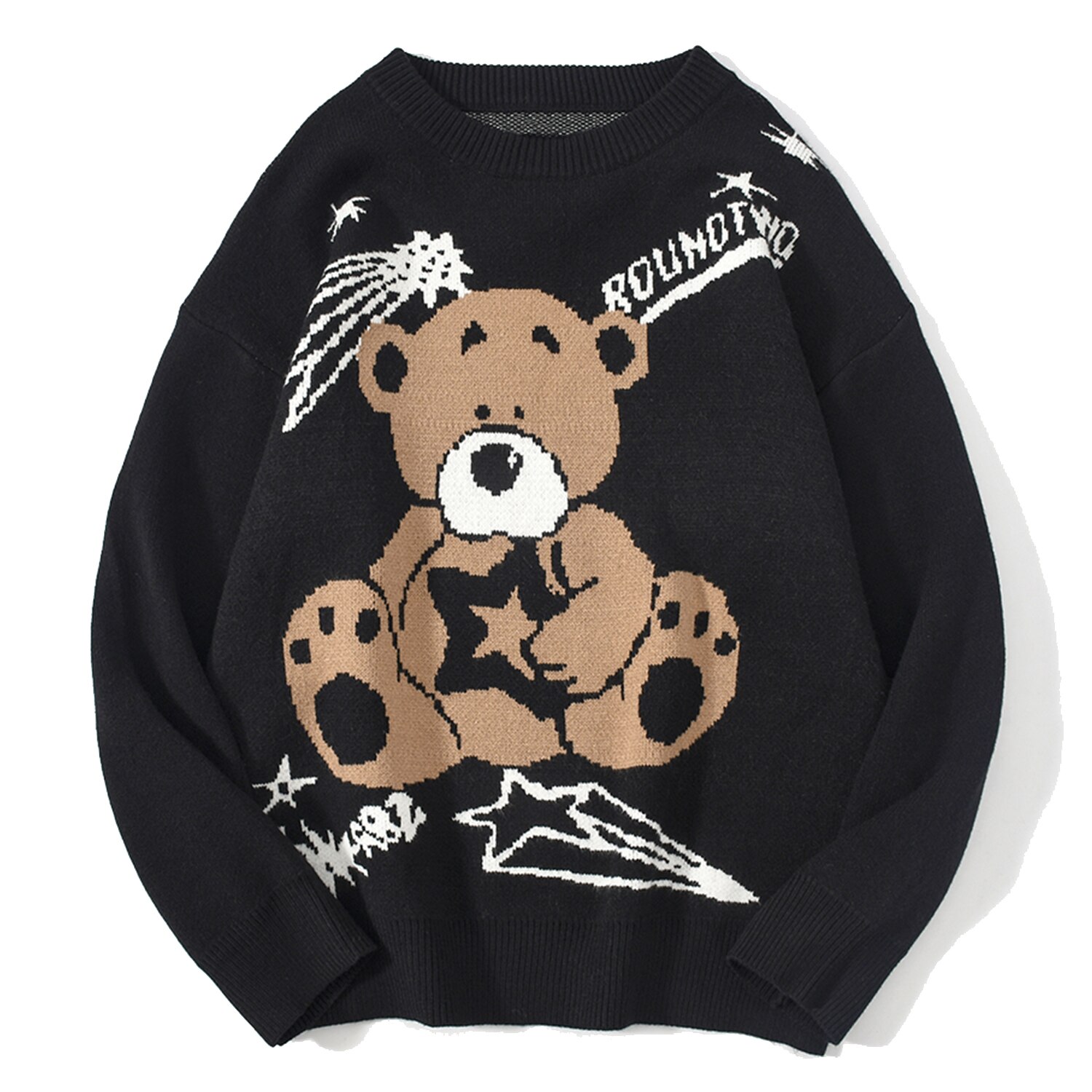 Suéter estampado de oso Harajuku para hombre, ropa informal estilo Hip Hop, algodón, holgado, Otoño,