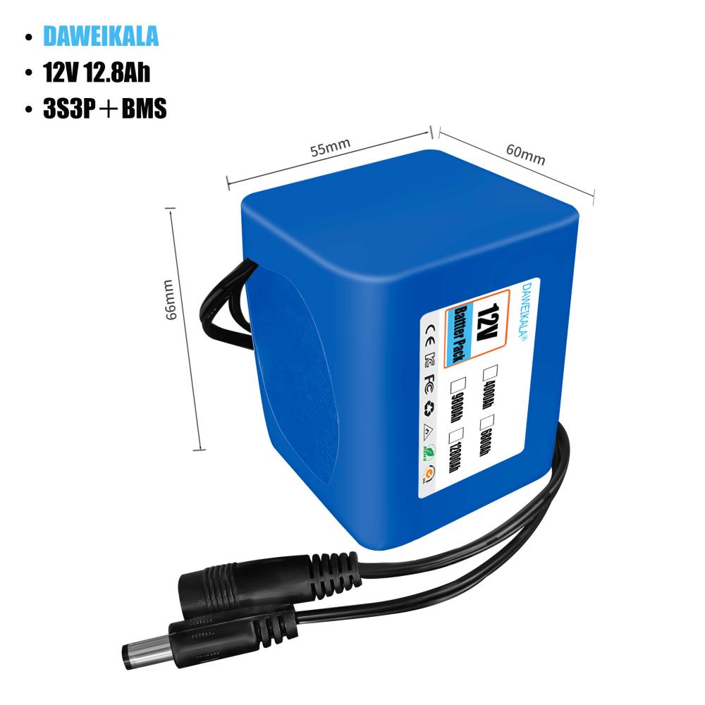 Original Portable Super 12V 12800mah Battery Rechargeable Lithium Ion Battery Pack Capacity DC 12.6v 30Ah CCTV Cam Monitor +: Pink