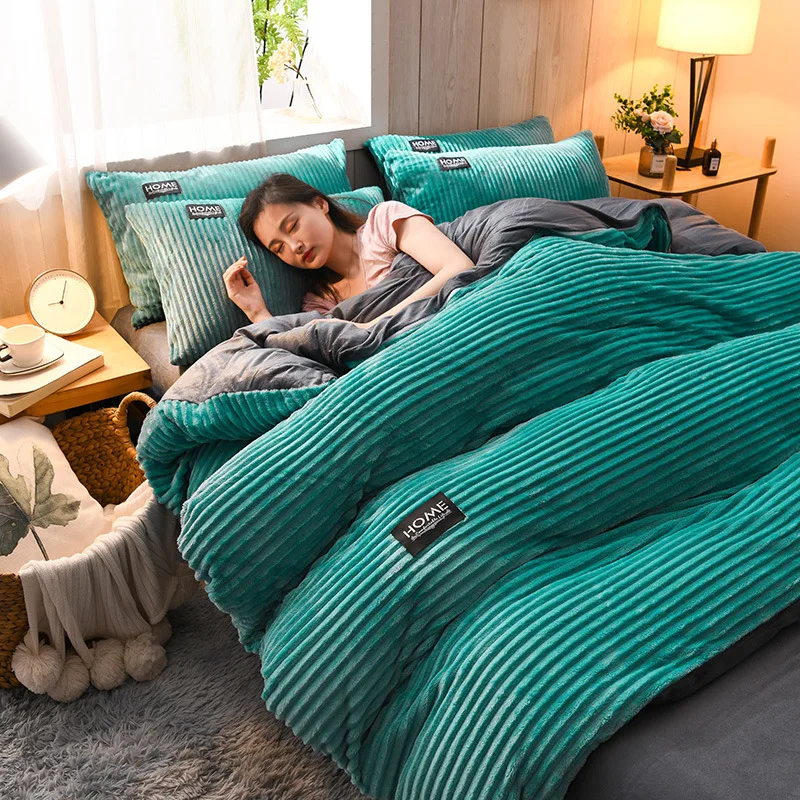 Funda nórdica de terciopelo grueso para invierno, juego de cama cálido de Color sólido, funda de edredón doble, funda de edredón doble Queen King de 220x240cm