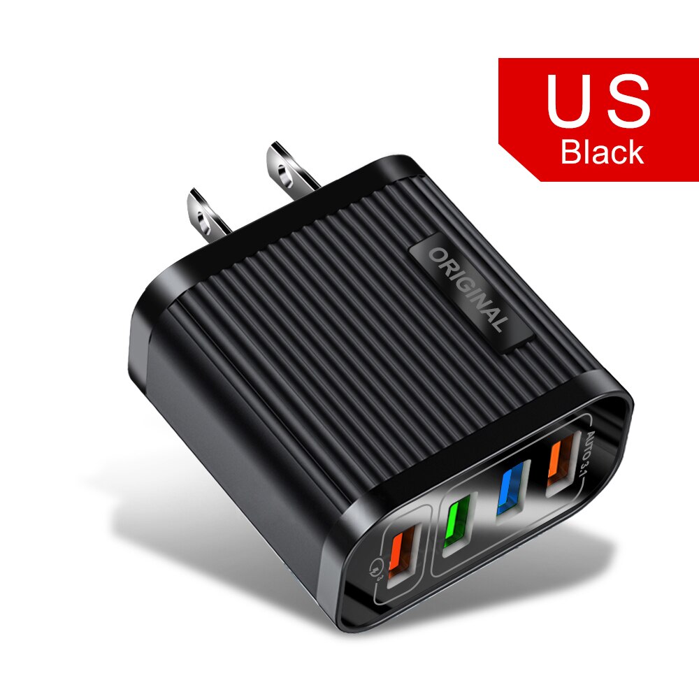 4 Ports USB Quick Charge 3.0 For Samsung Charger QC 3.0 Fast Charging For iPhone 11 8 Huawei Mate 30 Wall Travel Charger Adapter: US Black