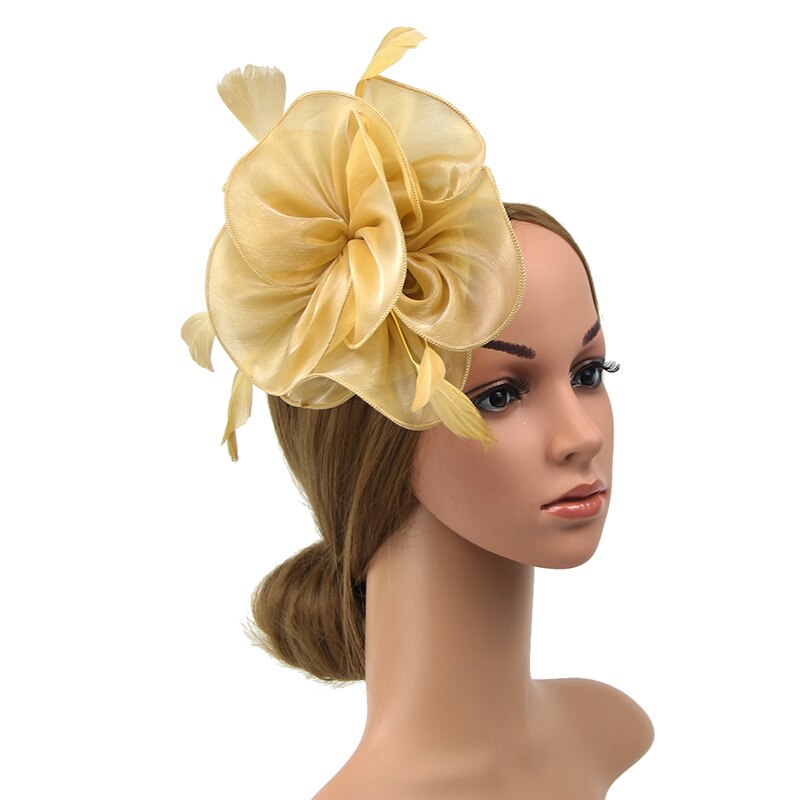 Fascinateur avec bandeau plume fleur pilulier chapeau pour femmes Cocktail rose: Gold Cocktail Hat