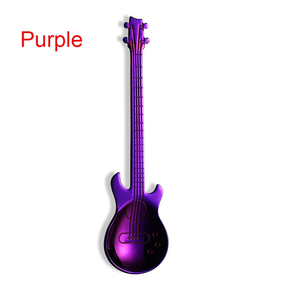 Regenboog Gitaar Vorm Koffie Mengen Lepel Koud Drankje Thee Gereedschap Keuken Gadget Lepel Handvat Roestvrijstalen Keuken Accessoires: Purple