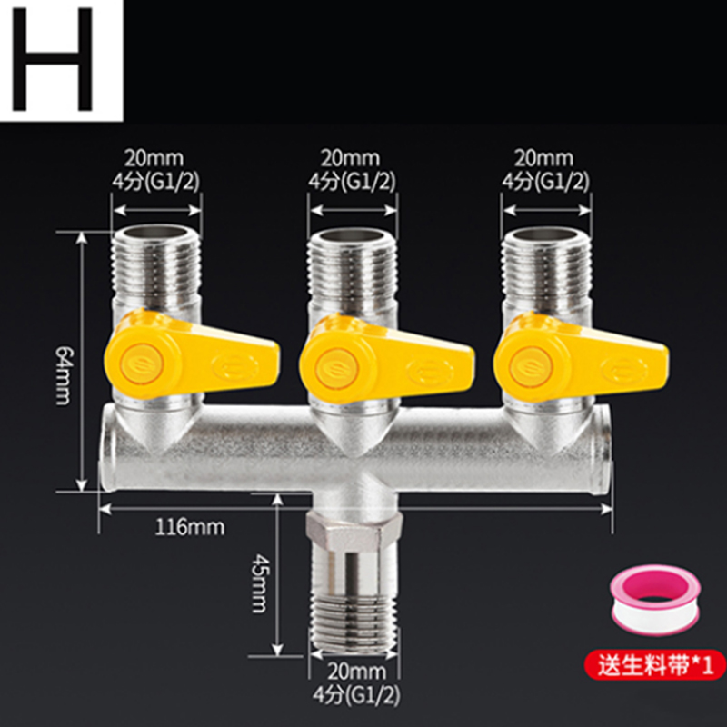 1/2 "Fittingen Alle Koperen Plating 3-Weg 4-Way Gasklep Hoek Ventiel Bal Boiler kraan Schakelaar Shunt Outlet Conversie: Goud