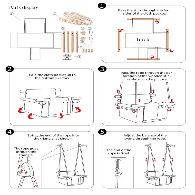 Chaise balançoire en bois pour bébé, balançoire suspendue en toile, jouet de sécurité pour enfants