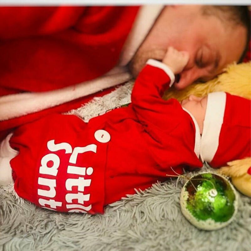 Baby Baby Meisje Jongen Kerst Kerstman Footies met Xmas Hoed Rood Pasgeboren Kinderen Katoenen Kleding 2 stuks Set