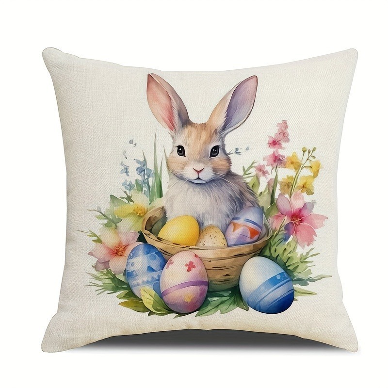 Happy Easter Pillow cover Home Party Celebration Decoration Cute Rabbit Flower and Egg Pattern Sofa Cushion Cover: See below for size descriptions / Red
