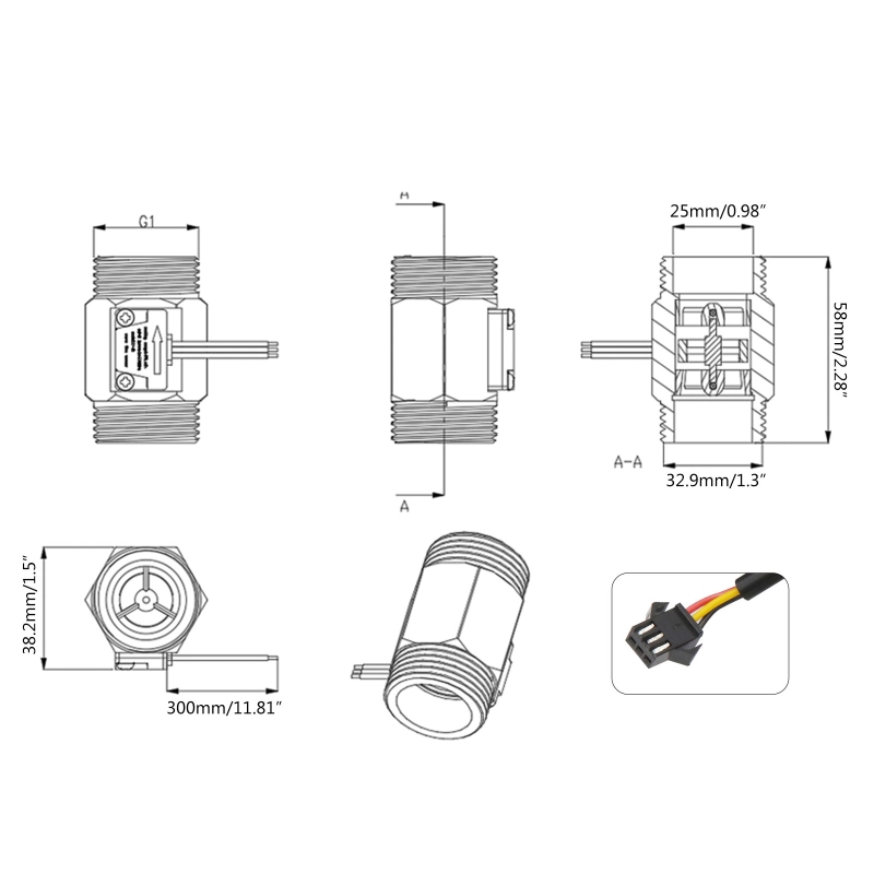 Water Flow Sensor Hall Sensor Switch Flow Meter Water Meter Industrial Turbine Flowmeter 1 Inch Water Flow Sensor