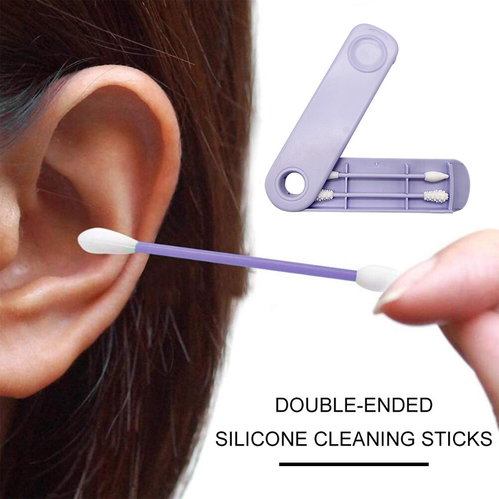 Cotonete de algodão reusável cotonetes de silicone cosméticos cotonetes varas de reciclagem de duas cabeças para limpeza de maquiagem 2 pçs/caixa