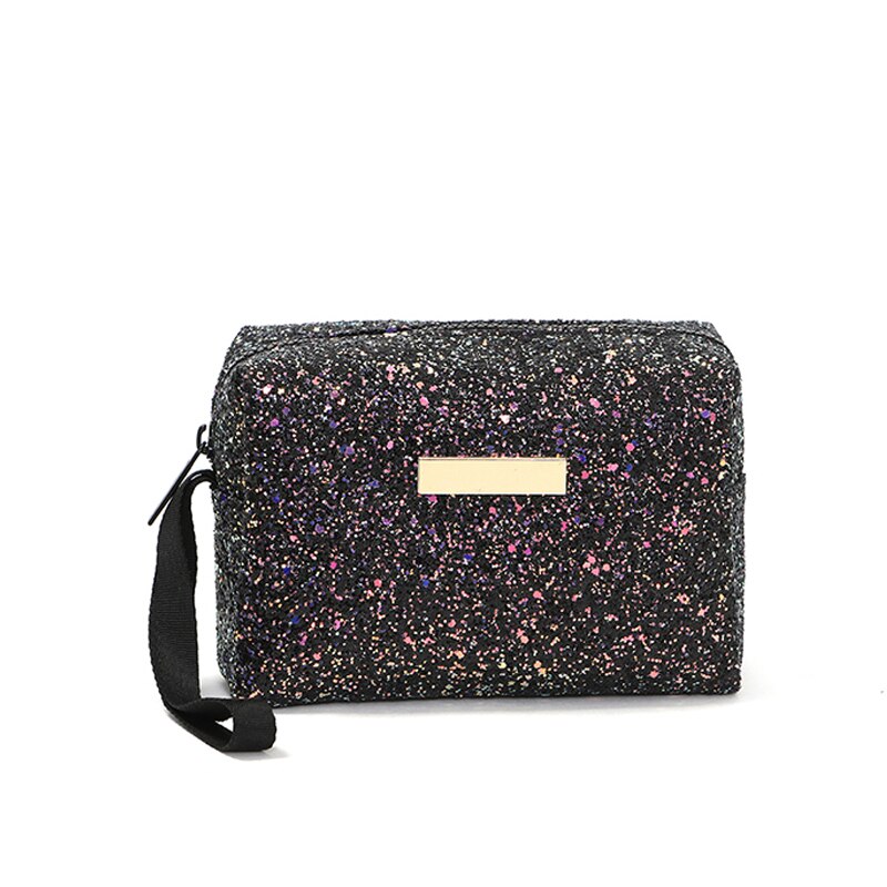 reflective geometric cosmetic bag for women: glitter square