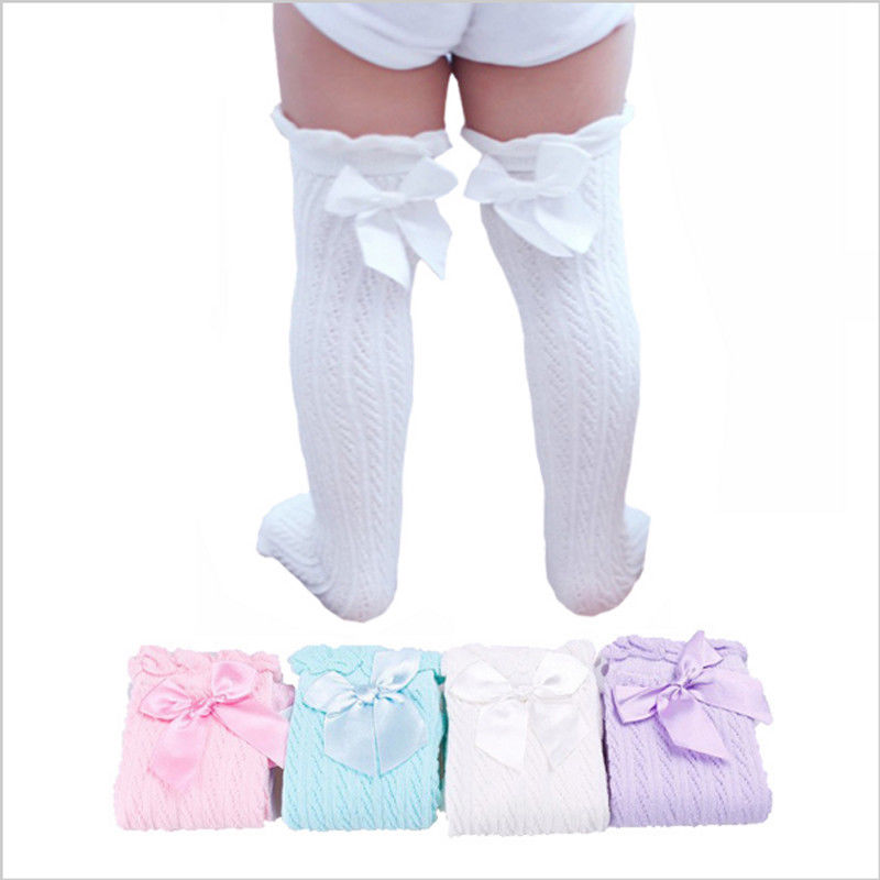Neugeborenen Baby Mädchen Knie Strumpf Baumwolle Atmungsaktiv Sommer Solide Bowknot Lange Für Mädchen