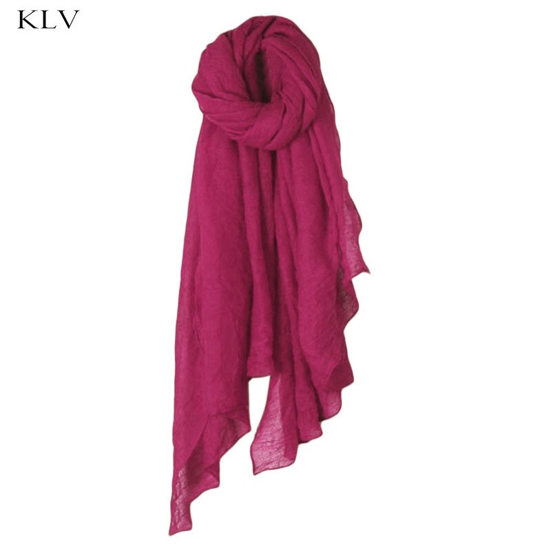 Mode 16 Kleuren Vrouwen Lange Sjaal Wrap Sjaals Vintage Katoen Linnen Grote Sjaal Hijab Elegante Effen Zwart Rood whi: Fuchsia