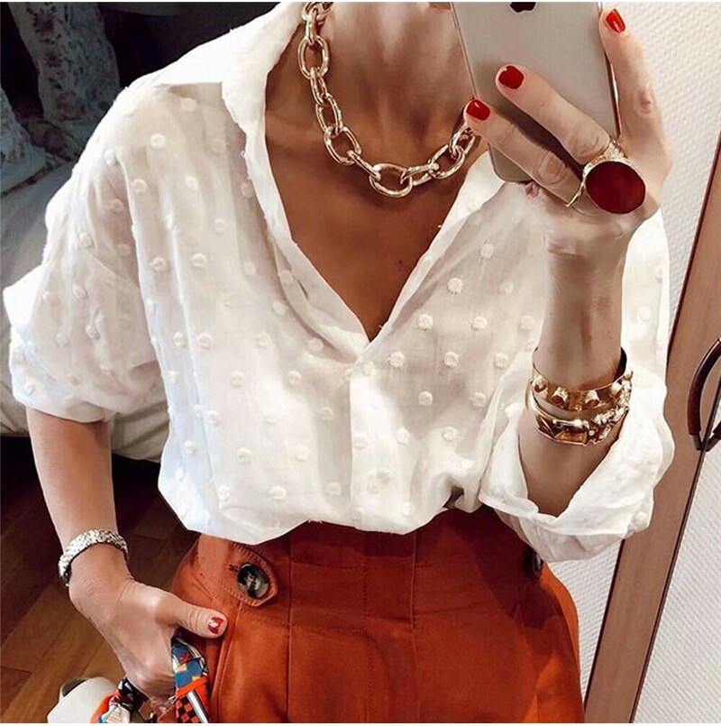 Chemise OL à manches longues pour femmes, haut à pois, , à la , Streetwear, vêtements d&#39;automne