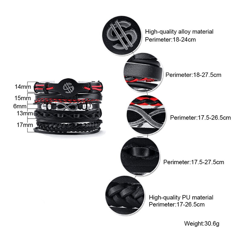 Vintage Infinity Dollar Sign Multilayer Lederen Armbanden Mannen Mode Gevlochten Handgemaakte Ster Touw Wrap Armbanden Mannelijke