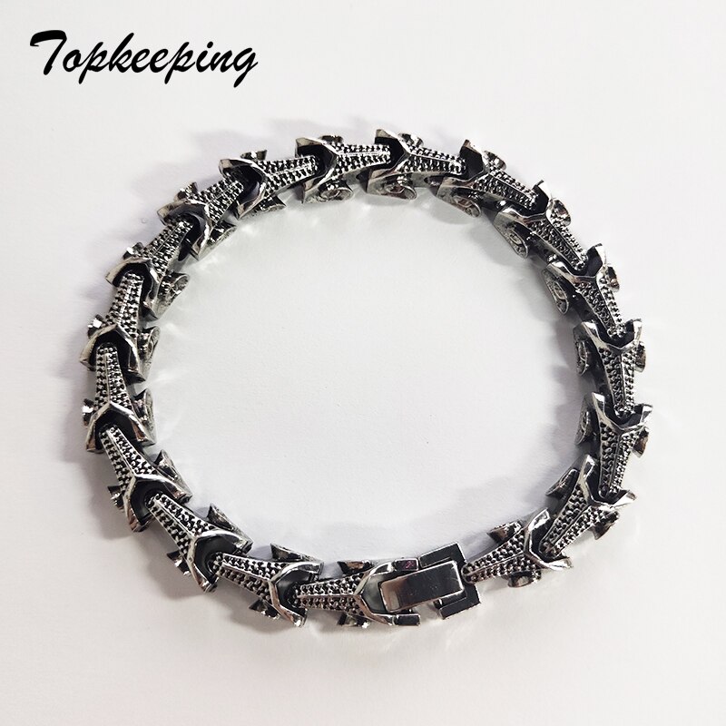 Braccialetti a forma di teschio lungo punk per uomo braccialetti a catena a maglie con ciondolo a forma di teschio lucido in acciaio inossidabile gioielli gotici maschili 2019: Retro