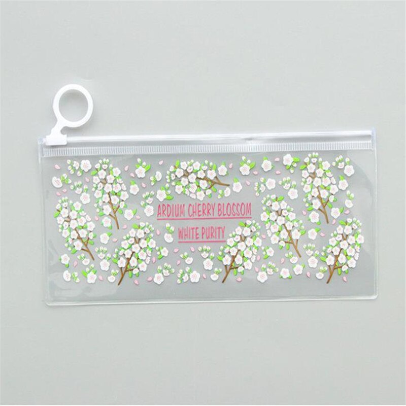 PVC Transparante Potlood Zakken Mysterieuze Kleine Bloemen Dieren Waterdichte Briefpapier Opslag Kantoor Schoolbenodigdheden Etui: White Flower