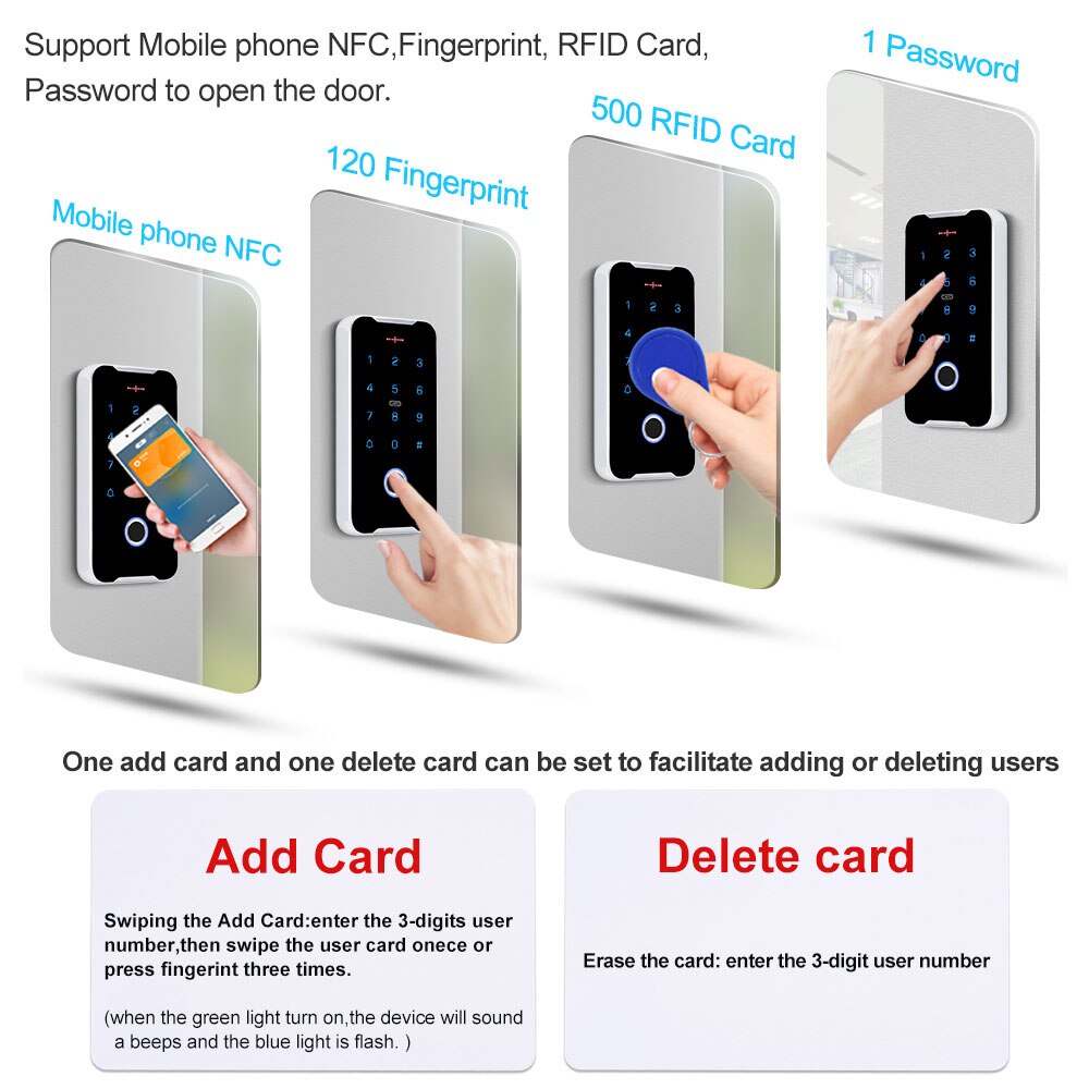 Mobile Phone NFC Access Control Keypad RFID Keyboard Access Controller System Fingerprint IP68 Waterproof 13.56MHz Card Reader