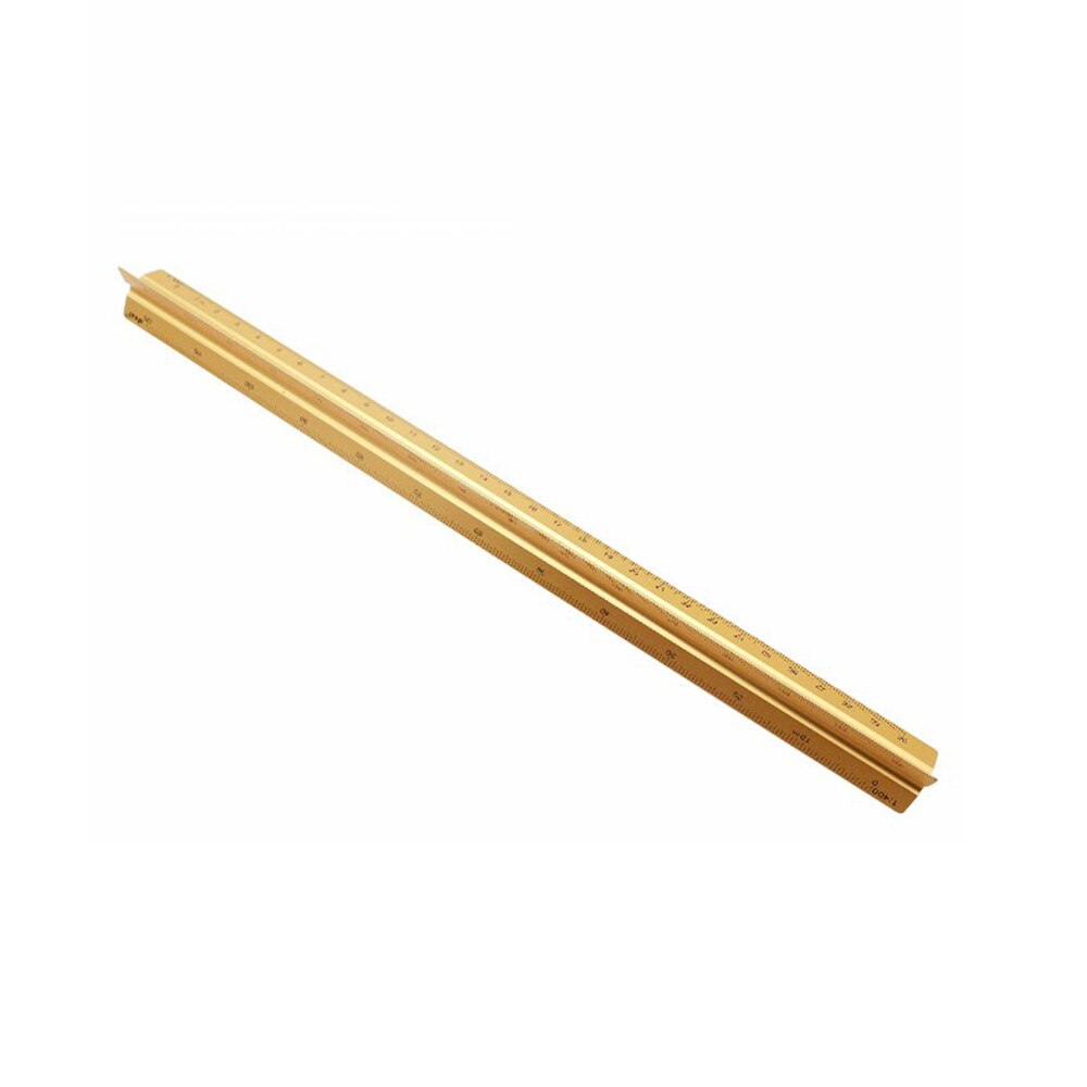 Aluminum triangular ruler aluminum 300mm scale for architects engineers school home and office: Gold