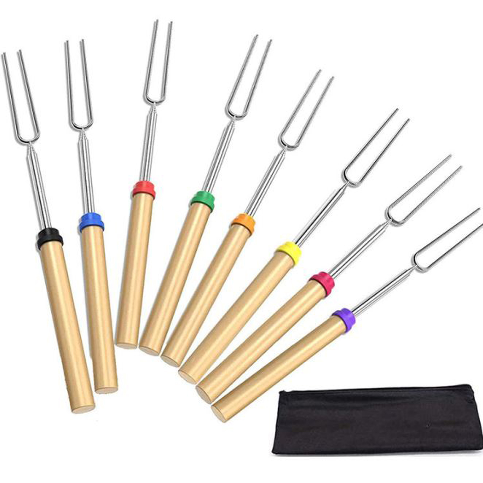 8Pcs Barbecue Vork Set Met Opbergtas Telescopische Marshmallow Worstjes Honden Groenten Roosteren Sticks Accessoire
