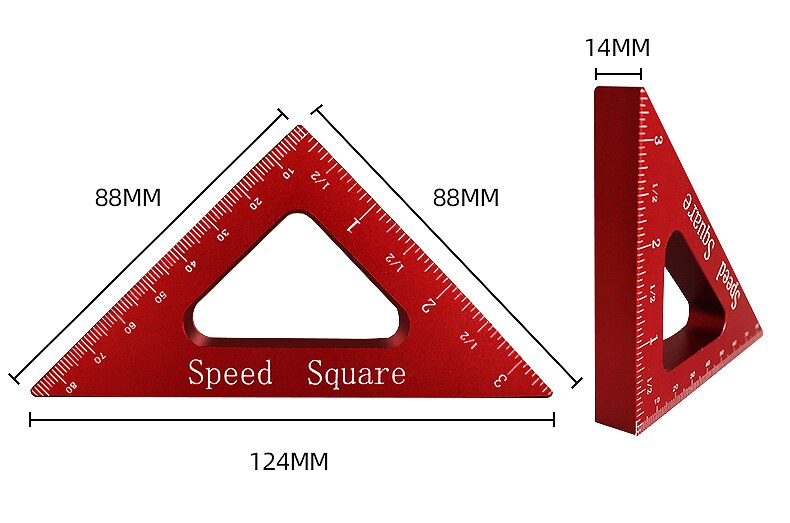 45 Degree Aluminum Alloy Angle Ruler Inch Metric Triangle Ruler Carpenter's Workshop Woodworking Square Multifunction Tool: type2