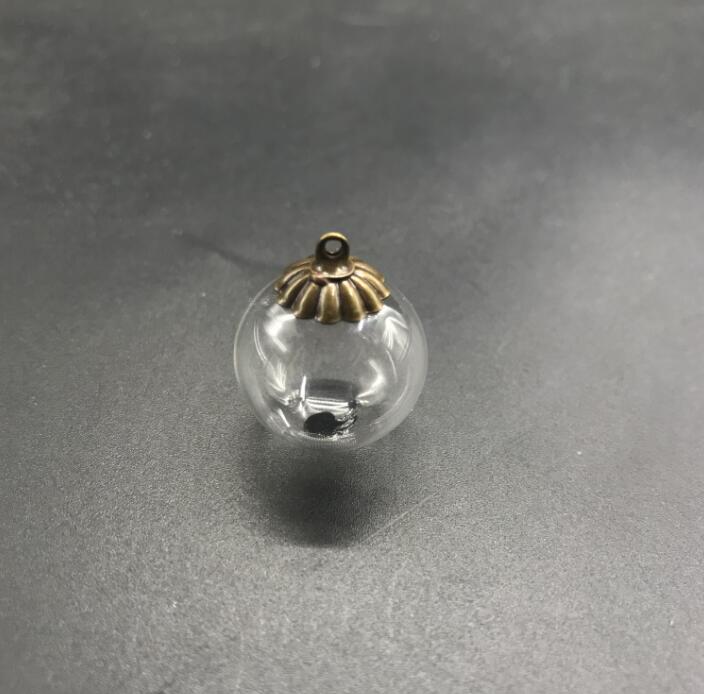 3pcs 18mm Round shape hollow glass ball with beads cap set glass globe glass vials pendant glass bottle globe jewelry findings: 10mm bronze cap