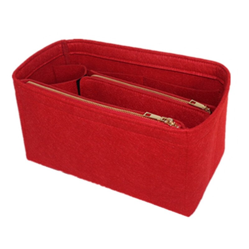 Purse Organizer Insert Felt Bags Handbag Tote Shaper Multi Pocket LX9F: Red / 26 x 15 x 14cm