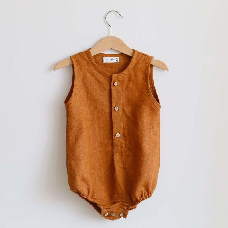 Tuta per bambini senza maniche estiva in cotone e lino per neonato pagliaccetto per bambino Set di abbigliamento per bambini gilet per bambini