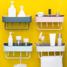 1pc badeværelser plasthylde med krog opbevaring afløbskurv stativ bruser shampoo toiletartikler holder boks vægpasta hængende beholder