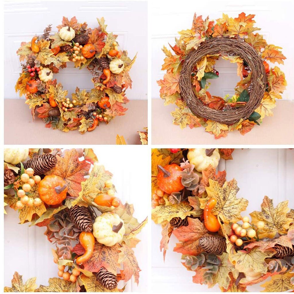 Herfst Maple Leaf Krans Pompoen Krans Oogstfeest Deur Opknoping Krans Voor Halloween Thanksgiving Decoratie Q40