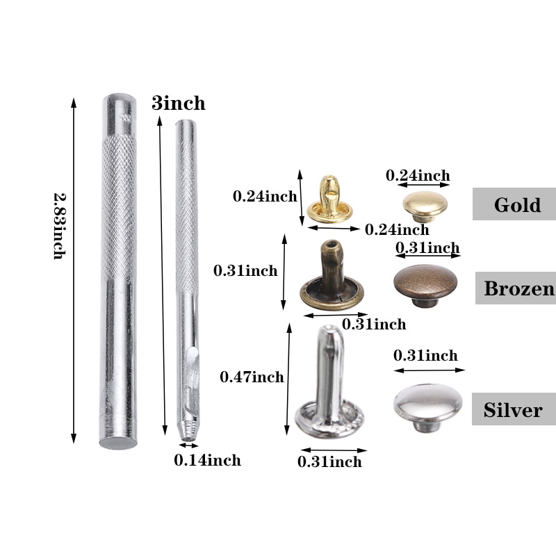 480pcs Leather Rivets Double Cap Rivets Metal Fixing Tool With Punch Pliers Kit for DIY Leather Jeans Belt Jacket Leather Craft