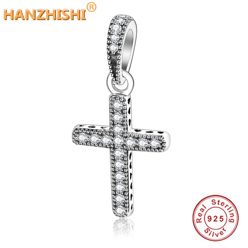 Colgante de Cruz clásica de plata de ley para Navidad, Charms transparentes de CZ se ajusta a pulsera de dijes, cuentas, joyería DIY, precio al por mayor, 925