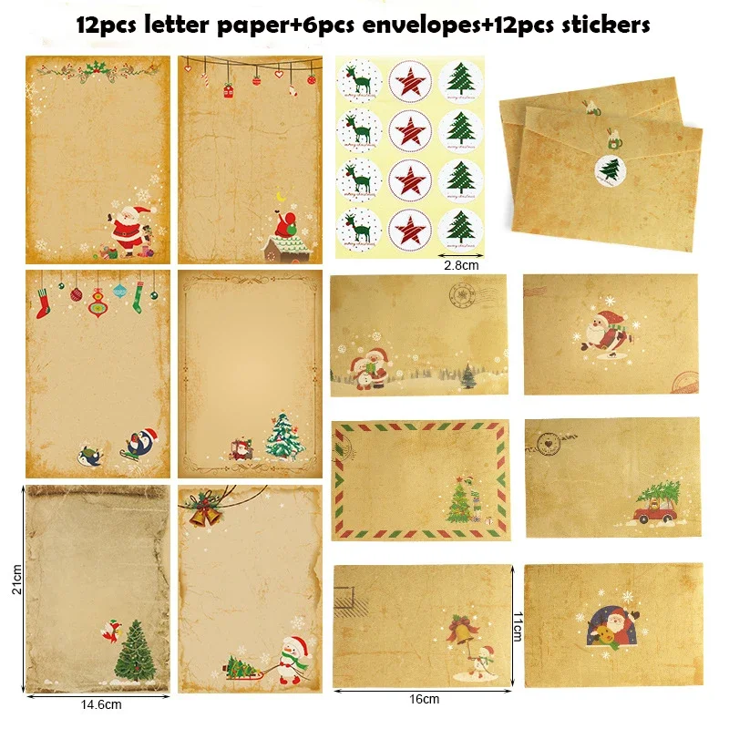 God jul kuvert kawaii jultomten snögubbe brevpapper gör-det-själv julinbjudan gratulationskort kuvert klistermärken: Röd