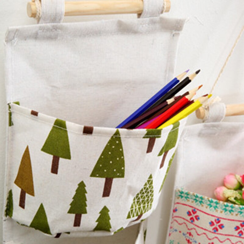 Wall Mounted Storage Bag with 3 Pockets Linen Fabric Waterproof Wall Door Closet Hanging Organizer for Bedroom Bathroom NIN668